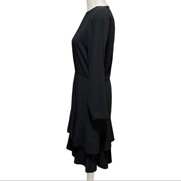 Liz Claiborne Vintage Black Long Sleeve Layered Ruffle Back Button Dress Sz 4 - Picture 2 of 16